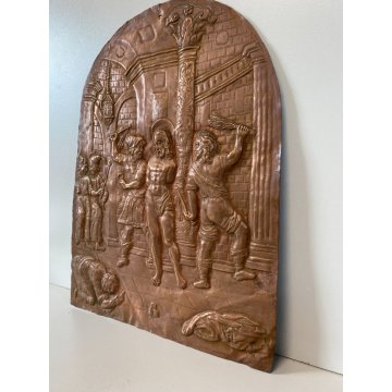 PANNELLO PAL A Flagellazione di Gesù LAMINA RAME DECORO SBALZATO ARTE SACRA '600
