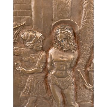 PANNELLO PAL A Flagellazione di Gesù LAMINA RAME DECORO SBALZATO ARTE SACRA '600