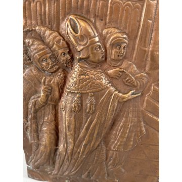 PANNELLO PALA SCENA RELIGIOSA Gesù LAMINA RAME DECORO SBALZATO ARTE SACRA '600