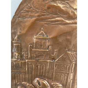 PANNELLO PALA SCENA RELIGIOSA Gesù LAMINA RAME DECORO SBALZATO ARTE SACRA '600