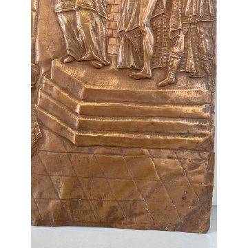 PANNELLO PALA SCENA RELIGIOSA Gesù LAMINA RAME DECORO SBALZATO ARTE SACRA '600