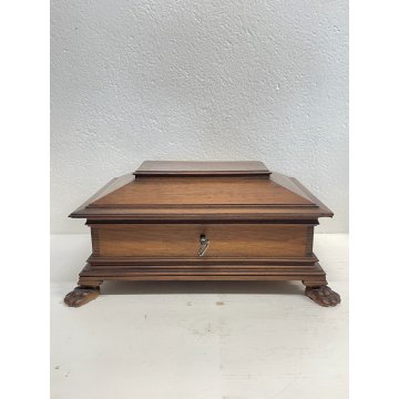 ANTICA SCATOLA A URNA LEGNO NOCE COFANETTO FORZIERE PORTA GIOIE 900 ZAMPE FERINE