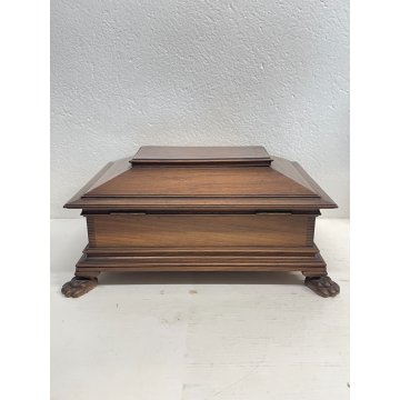 ANTICA SCATOLA A URNA LEGNO NOCE COFANETTO FORZIERE PORTA GIOIE 900 ZAMPE FERINE