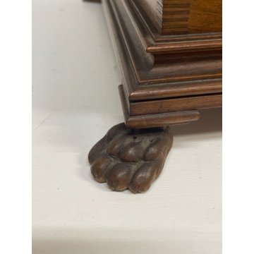 ANTICA SCATOLA A URNA LEGNO NOCE COFANETTO FORZIERE PORTA GIOIE 900 ZAMPE FERINE