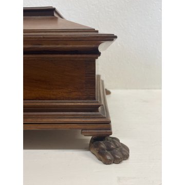 ANTICA SCATOLA A URNA LEGNO NOCE COFANETTO FORZIERE PORTA GIOIE 900 ZAMPE FERINE