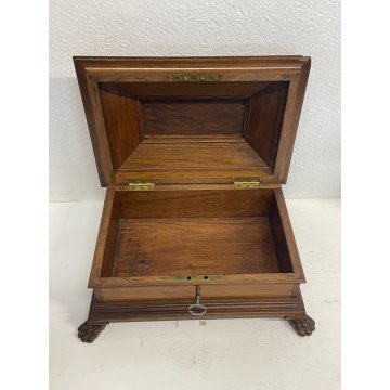 ANTICA SCATOLA A URNA LEGNO NOCE COFANETTO FORZIERE PORTA GIOIE 900 ZAMPE FERINE