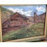 ANTICO QUADRO olio tavola DIPINTO Carlo Bazzi PAESAGGIO ALPINO Baita Montagne