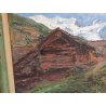 ANTICO QUADRO olio tavola DIPINTO Carlo Bazzi PAESAGGIO ALPINO Baita Montagne
