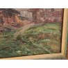 ANTICO QUADRO olio tavola DIPINTO Carlo Bazzi PAESAGGIO ALPINO Baita Montagne