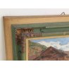 ANTICO QUADRO olio tavola DIPINTO Carlo Bazzi PAESAGGIO ALPINO Baita Montagne