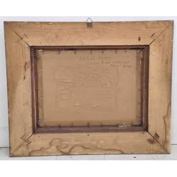 ANTICO QUADRO olio tavola DIPINTO Carlo Bazzi PAESAGGIO ALPINO Baita Montagne