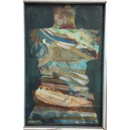 QUADRO ASTRATTO Giulio Picelli DIPINTO OLIO TAVOLA Busto Uomo RE CAVALIERE old