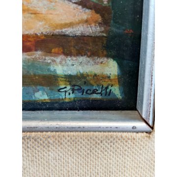 QUADRO ASTRATTO Giulio Picelli DIPINTO OLIO TAVOLA Busto Uomo RE CAVALIERE old