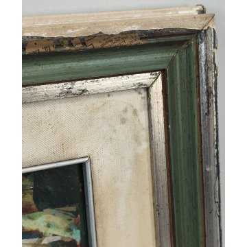 QUADRO ASTRATTO Giulio Picelli DIPINTO OLIO TAVOLA Busto Uomo RE CAVALIERE old