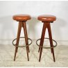 COPPIA SGABELLI BAR DESIGN ANNI 70 LEGNO PELLE VINTAGE SEDIA SEGGIOLINO BANCONE
