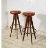 COPPIA SGABELLI BAR DESIGN ANNI 70 LEGNO PELLE VINTAGE SEDIA SEGGIOLINO BANCONE