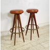 COPPIA SGABELLI BAR DESIGN ANNI 70 LEGNO PELLE VINTAGE SEDIA SEGGIOLINO BANCONE