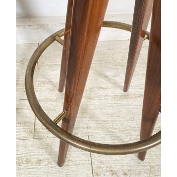 COPPIA SGABELLI BAR DESIGN ANNI 70 LEGNO PELLE VINTAGE SEDIA SEGGIOLINO BANCONE