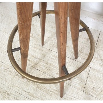 COPPIA SGABELLI BAR DESIGN ANNI 70 LEGNO PELLE VINTAGE SEDIA SEGGIOLINO BANCONE