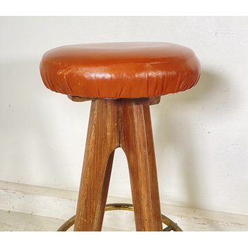COPPIA SGABELLI BAR DESIGN ANNI 70 LEGNO PELLE VINTAGE SEDIA SEGGIOLINO BANCONE