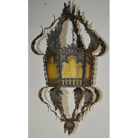 ENORME ANTICA LANTERNA FERRO BATTUTO CASTELLO epoca 1800 OLD IRON HANGING LAMP