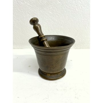 ANTICO MORTAIO PESTELLO BRONZO FARMACIA ERBORISTERIA CUCINA ø 10 x 8,5 cm/h '800