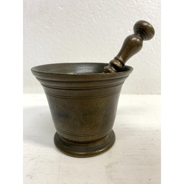 ANTICO MORTAIO PESTELLO BRONZO FARMACIA ERBORISTERIA CUCINA ø 10 x 8,5 cm/h '800