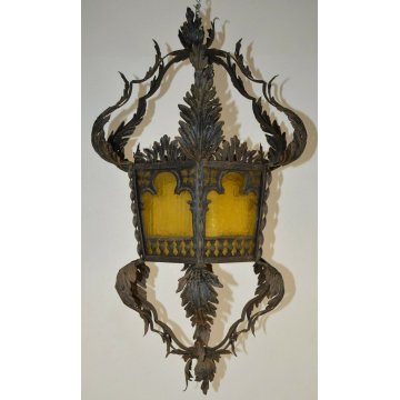 ENORME ANTICA LANTERNA FERRO BATTUTO CASTELLO epoca 1800 OLD IRON HANGING LAMP
