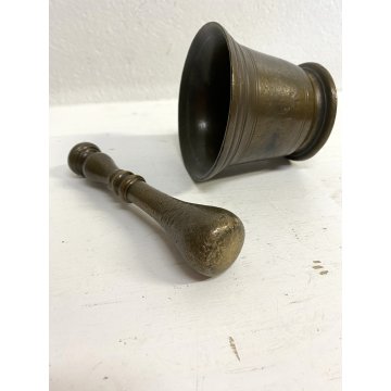 ANTICO MORTAIO PESTELLO BRONZO FARMACIA ERBORISTERIA CUCINA ø 10 x 8,5 cm/h '800