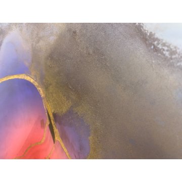 PIATTO BOWL CENTROTAVOLA VETRO Murano BLU VIOLA DECORO ACIDATO TORO ORO ø 40 cm