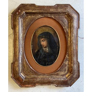 ANTICO DIPINTO OLIO TELA Madonna MATER DOLOROSA RELIGIOSO CORNICE VASSOIO '600