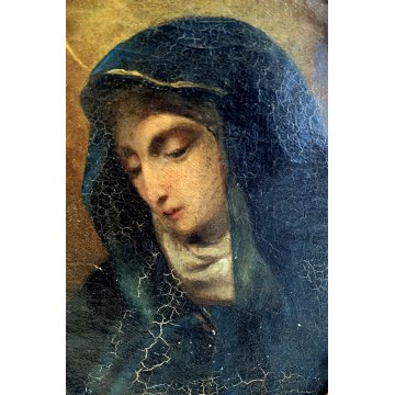 ANTICO DIPINTO OLIO TELA Madonna MATER DOLOROSA RELIGIOSO CORNICE VASSOIO '600