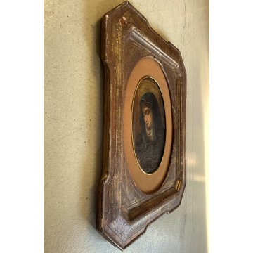 ANTICO DIPINTO OLIO TELA Madonna MATER DOLOROSA RELIGIOSO CORNICE VASSOIO '600