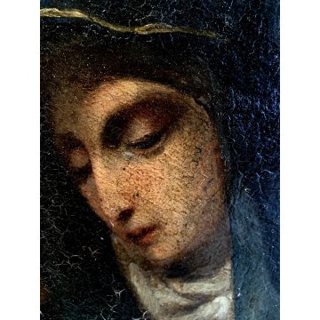ANTICO DIPINTO OLIO TELA Madonna MATER DOLOROSA RELIGIOSO CORNICE VASSOIO '600