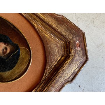 ANTICO DIPINTO OLIO TELA Madonna MATER DOLOROSA RELIGIOSO CORNICE VASSOIO '600