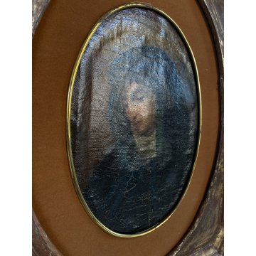 ANTICO DIPINTO OLIO TELA Madonna MATER DOLOROSA RELIGIOSO CORNICE VASSOIO '600