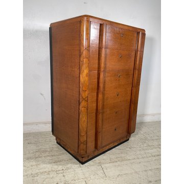 ANTICA CASSETTIERA Art Dèco 6 CASSETTI comò ANNI '40 NOCE CASSETTONE ebanizzato