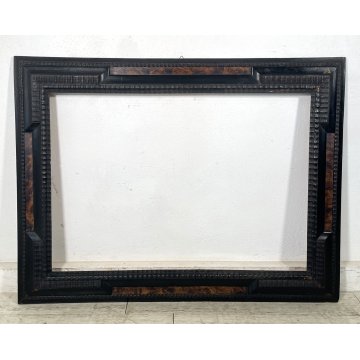 GRANDE ANTICA CORNICE Guilloché LEGNO SCOLPITO EBANIZZATO RADICA 125x95x5 '1800