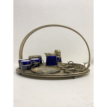 VASSOIO SET da FUMO CAFFE Art Decò ARGENTO BLU COBALTO ARGENTIERE Janetti '30