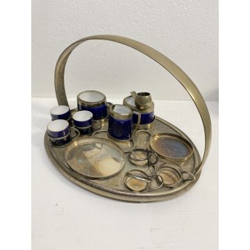 VASSOIO SET da FUMO CAFFE Art Decò ARGENTO BLU COBALTO ARGENTIERE Janetti '30