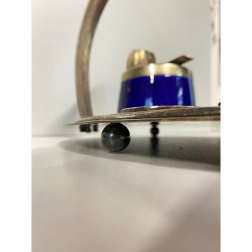 VASSOIO SET da FUMO CAFFE Art Decò ARGENTO BLU COBALTO ARGENTIERE Janetti '30