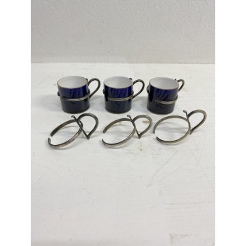 VASSOIO SET da FUMO CAFFE Art Decò ARGENTO BLU COBALTO ARGENTIERE Janetti '30