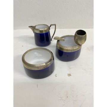 VASSOIO SET da FUMO CAFFE Art Decò ARGENTO BLU COBALTO ARGENTIERE Janetti '30