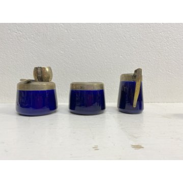 VASSOIO SET da FUMO CAFFE Art Decò ARGENTO BLU COBALTO ARGENTIERE Janetti '30