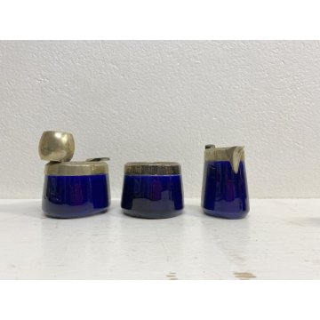 VASSOIO SET da FUMO CAFFE Art Decò ARGENTO BLU COBALTO ARGENTIERE Janetti '30
