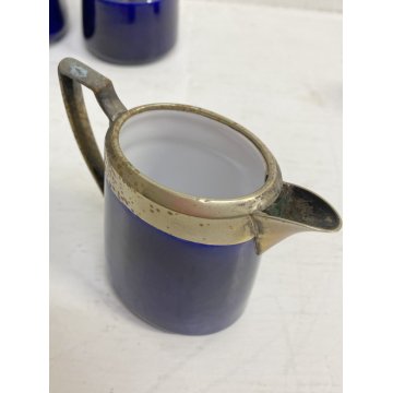 VASSOIO SET da FUMO CAFFE Art Decò ARGENTO BLU COBALTO ARGENTIERE Janetti '30
