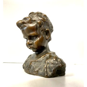 SCULTURA BUSTO BRONZO "scugnizzo" NAPOLI De Martino FANCIULLO 12 cm/h PRIMO '900