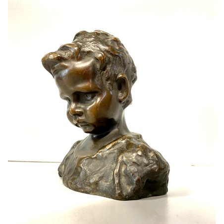 SCULTURA BUSTO BRONZO "scugnizzo" NAPOLI De Martino FANCIULLO 12 cm/h PRIMO '900