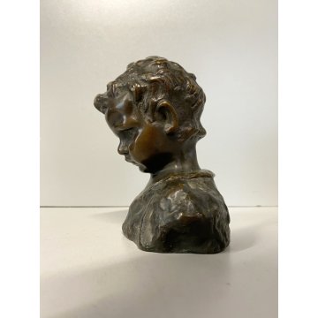SCULTURA BUSTO BRONZO "scugnizzo" NAPOLI De Martino FANCIULLO 12 cm/h PRIMO '900