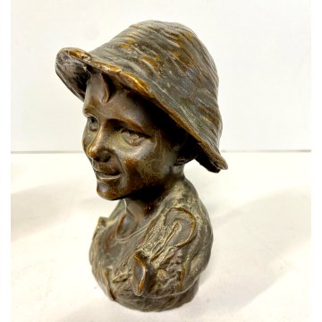 SCULTURA BUSTO BRONZO "scugnizzo" NAPOLI De Martino FANCIULLO 13 cm/h PRIMO '900